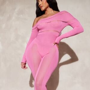 Pretty Little Thing Pink Shape Jumpsuit Baddie‎ Festival Rave Y2K Glam Sz 12